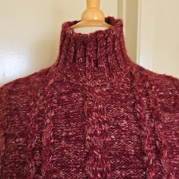 Forever 21 Multi Berry Turtleneck Cable knit sweater with ultrasuede elbow patch - Picture 2 of 6